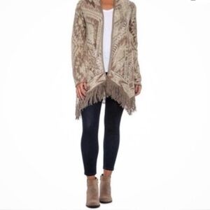EUC! Lucky Brand Tan Patterned Fringe Cardigan